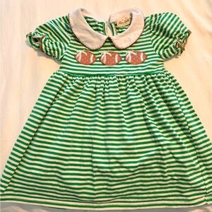 Green Striped Kids Casual Dress